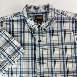 C.E. Schmidt Workwear‎ Mens Size 2XL Blue White Plaid Short Sleeve Button Shirt